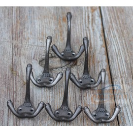 Cast Iron Hooks - Vintage Look Cast Iron Wall hooks for Coat Jewelry Hat Scarf Home Decoration-Pack of 6 (Natural Cast Iron) By The Metal Magician