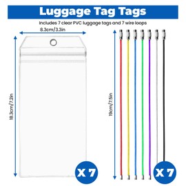 Bagentry 7 Pack Plastic Cruise Luggage Tags, Reusable Cruise Luggage Tag Holder with 7 Different Colored Steel Loops, Clear Baggage Tag Identifiers for Suitcases Travel Ship Essentials (7)