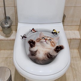 Butterfly Cat 3D Sticker for Toilet,3D Bathroom Toilet Sticker,Animals 3D Wall Stickers,Toilet Stickers for Seat Cover,Cute Decal for Toilet,Waterproof Removable Toilet Lid Decal Bathroom Decor
