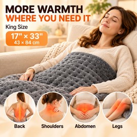 Heating Pad for Back, 17 x 33 in, 9 Heat Settings, 4 Timers, Gray