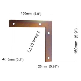 Flat Plate L Shape Connecting Joining Plate Mending Galvanised Zink Heavy Duty Metal Steel Sheet Angle Corner Brace Repair Brackets Size 150 x 150 x 25mm x 2.5m (5.9" x 5.9" x 0.98" x 0.1")