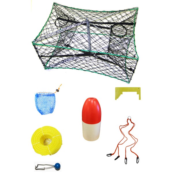 KUFA Galvanized Foldable Crab Trap & Accessory kit (100' Poly