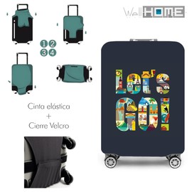 Suitcase Cover for Suitcase Size M (55-65 cm) or L (66-76 cm) Reusable Washable with Zip, Let's Go, Let's Go