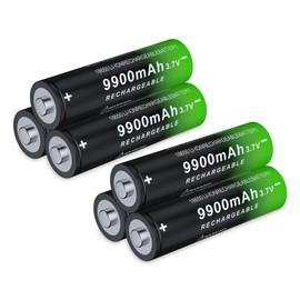 18650 Rechargeable Battery 9900mAh 3.7V for Flashlights, Headlamps, Toys, Doorbells, Cameras (Button Top, 6)
