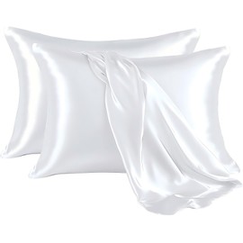 Silk Pillowcases, 2 Packs Pillowcase, 48 * 74 cm,Pillow Case for Sleeping Women with Envelope Closure, Soft Breathable Smooth Cooling Pillow Covers for Sleeping,Gifts for Women and Men (Pure White)