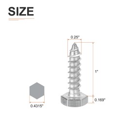 DTGN 1/4" x 1" Hex Lag Bolts - 20 Pack - for Woodworking, Furniture - 304 Stainless Steel Full Thread Hexagon Head Lag Screws for Wood - Silver