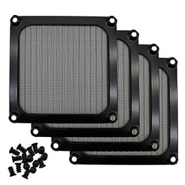 90mm 92mm Computer Fan Filter Grills with Screws, Aluminum Frame Ultra Fine Stainelss Steel Mesh - 4 Pack (Black)