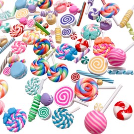 Anrher 100pcs Miniature Candy Lollipop Decor Mixed Polymer Clay Sets for Childs Pretend Kitchen Play Cooking Game DIY Party Doll House Accessory