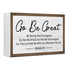 Go Be Great Wooden Box Sign Decor,Joshua 1:9 Scripture Religious 10.3x6 Inches Wood Block Prayer Sign for Christian Home Office Shelf Wall Decor