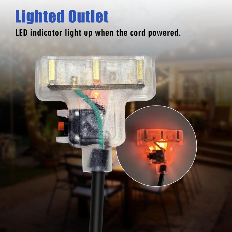 LOEMU 25FT 12 Gauge Outdoor Extension Cord with Multiple Outlets