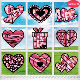 ceiba tree Valentine’s Day Suncatcher Crafts Kit for Kids Heart Shaped Paper Craft DIY Window Stained Glass Tissue Paper Art Craft for Classroom Party Supplies