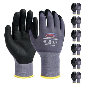 PTCOL Safety Work Gloves Micro-Foam Nitrile Coated-6 Pairs, Seamless Knit Touchscreen Nylon Gloves, with Black Nitrile Grip, for Warehouse, Home Improvement, Automotive, Construction (Medium)