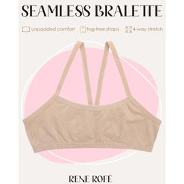Rene Rofe Girls' Training Bras - 8 Pack 4-Way Stretch Seamless Comfort Cami Bralettes with Spaghetti Straps (Sizes: M-XL), Size X-Large, Black/White/Nude/Pink