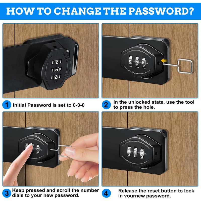 Combination Lock for Cabinet Cupboard, 3-Digit Keyless Hasp Latch Locks