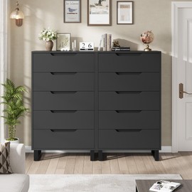 GarveeHome 5 Dresser for Bedroom, 50" Tall Dresser, Freestanding Vertical Drawer with Storage, Wooden Closet Chest Storage for Living Room, Hallway, Entryway, Black