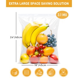 Large Storage Bags with Zipper Top, 5 Gallon Bags 18" x 24", Resealable Plastic Bag, Jumbo Freezer Bag for Food, Clothes, Travel, Moving, 3.1-mil Thick, Pack of 25