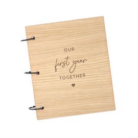 Our First Year Together Photo Book - Engraved Memory Book for Couples - Paper Wedding Gift for Wife Husband - Valentines Day Gift for Girlfriend Wife (Oak, 25 Pages)