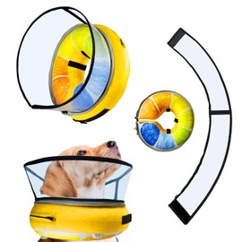Ovatt PVC inflatable pet collar for small medium and large dogs after surgery ，Washable Dog Cone Collar w/Removable Hard Cone for Dogs After Surgery (Orange, L)