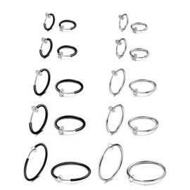 Evevil Fake Nose Ring Clip On Hoop Earrings For Women Faux Lip Septum Ring Spring Endless Hoop Earrings Non Piercing Lobes Men Women (10 Pairs,13mm-25mm,Steel Plated & Black Plated Color)