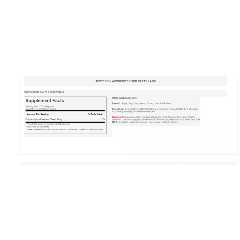 Nutriment Boutique Potassium Citrate 1000mg Bulk 100 servings 100gram Bag