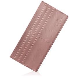 BLUE SINCERE SW2 Women's Genuine Leather Ultra-Thin Long Wallet, Card Case, Holds 6 Cards, RFID Skimming Blocking, Thin Wallet, Bill Compartment, Coin Purse, Compact Mini Wallet, Fragment Case