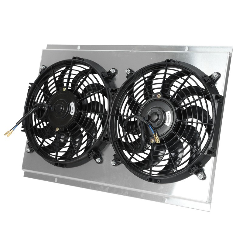 Wangtney Full Aluminum Shroud+2X12'' Slim Fan+Thermostat Relay Kit Compatible with