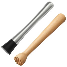 Datsto 2Pcs Muddler for Cocktails 10 Inch - Stainless Steel Drink Muddler and Wooden Muddler for Mojitos Mint & Fruit Based Drinks - Bartender Tool for Bars and Home