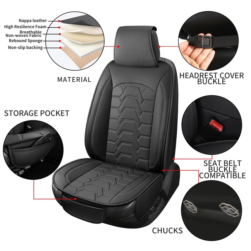 hoozoom Leather car Seat Covers Breathable Car Seat Protector Front