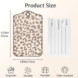 Ksriylm 2 PCS Luggage Travel Tags for Suitcases,Cute PU Leather Name Tag with Privacy Cover&ID Label Address Card&Durable Metal Ring Suitable for Men Women Handbags Backpack, Leopard Light Brown