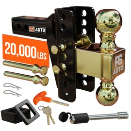 Adjustable Drawbar Trailer Hitch - 20,000 LBS, Fits 2 and 2-5/16 Inch Balls, US Gov Tested & Certified, for RV Towing, Motorcycles & Powersports