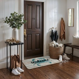 DEQSX Beach Welcome Door Mat, Coastal Crab Beach Doormat for Indoor Outdoor Entrance Porch Front Door, Beachy Welcome Doormat Outside, Coastal Ocean Bath Mat, 17x30 Inches