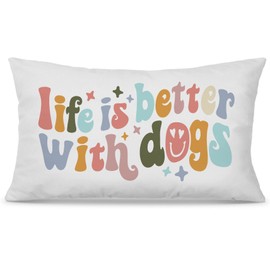 grapehiker Preppy Retro Funny Dog Quotes Decorative Throw Pillow Case Cover 12″×20″,Funny Life is Better Decorations for Home Bedroom Girls Room,Gifts for Dog Mom Lovers Women Girls