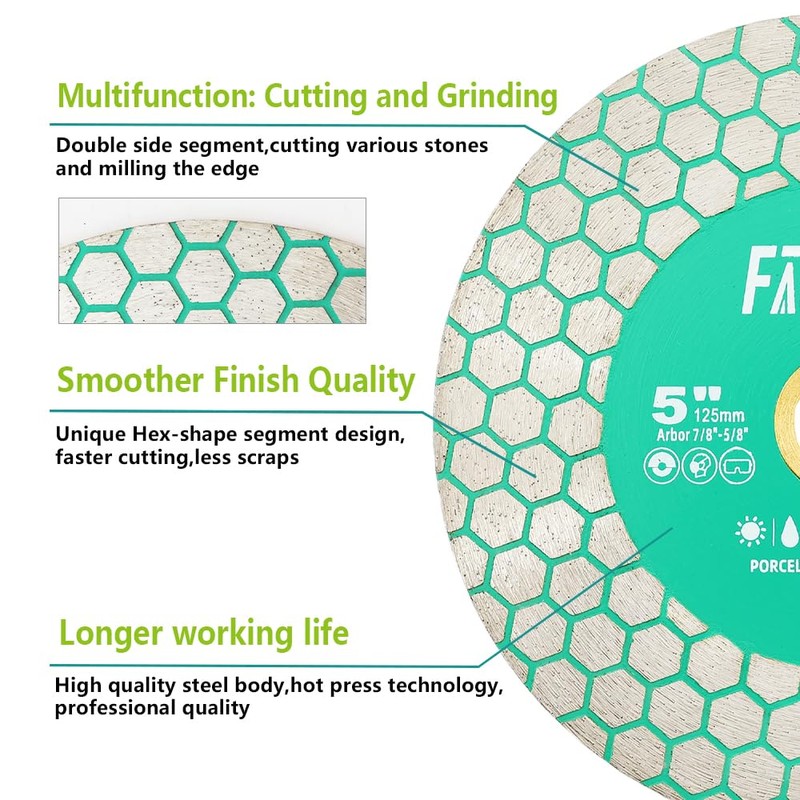 FACHLICH Diamond Tile Blade 5" 125mm for Cutting and Grinding