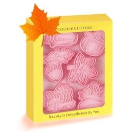 Novel Thanksgiving Cookie Cutters and Stamper, Maple Leaf, Squirrel, Hazelnuts, Turkey, Corn, Pumpkin 3D Cookie Cutters Set for Thanksgiving Baking (Pack of 12)