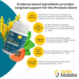SUNN BIOLABS SUNN BIOLABS Qmax Prostate with Premium Saw Palmetto - Doctor Formulated Supplement for BPH, Enlarged Prostate, and Urinary Flow Support - Prostate Health for Men