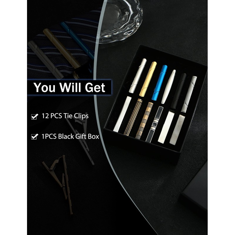 Jstyle 12 Pcs Tie Clips for Men Classic Tie Bar