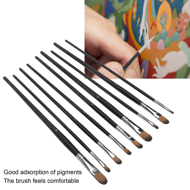 9Pcs Painting Brush Good Pigment Adsorption Round Flat Head Art