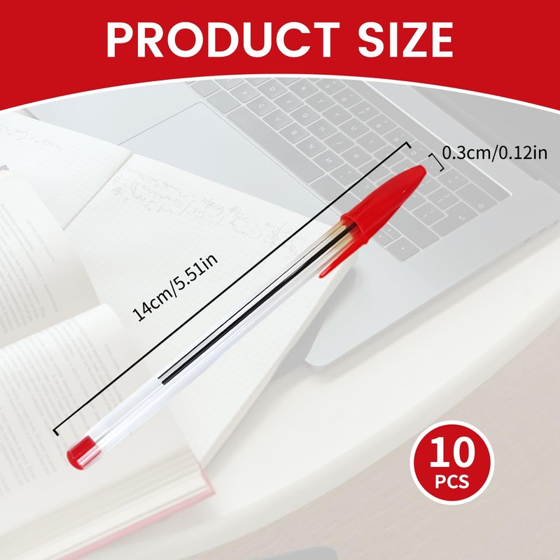 10 Pack Red Ballpoint Pens – 1.0mm Medium Tip Biros