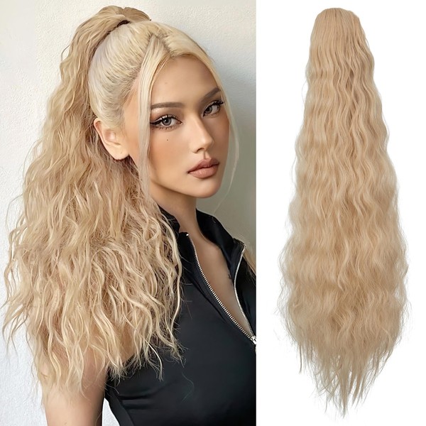 SLEEKALON Drawstring Ponytail for Black Women 32 inch Long Curly