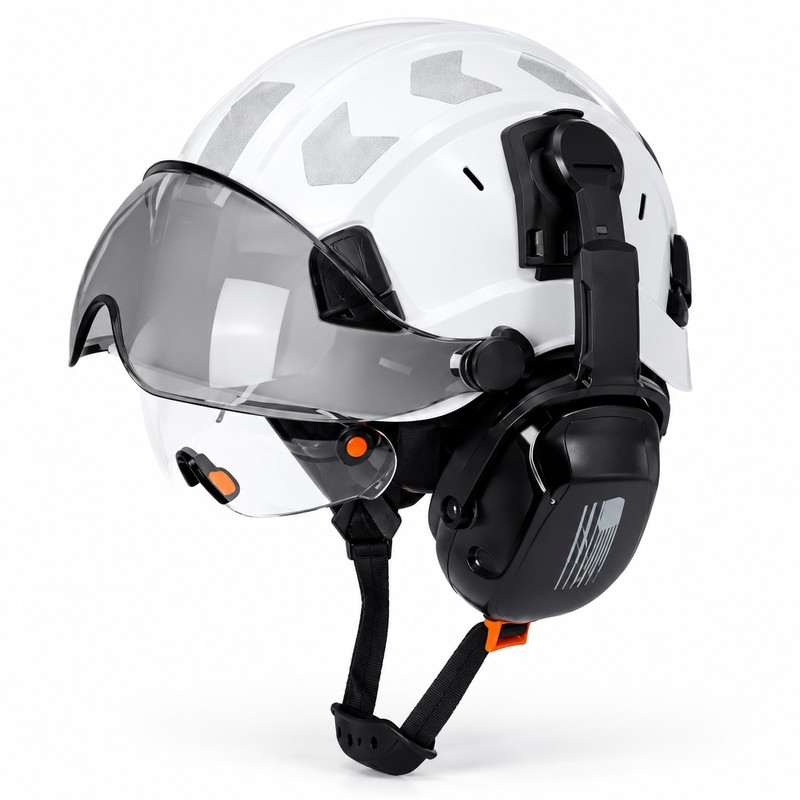 Safety Helmet with Built-In Visor & Removable Earmuffs – Style