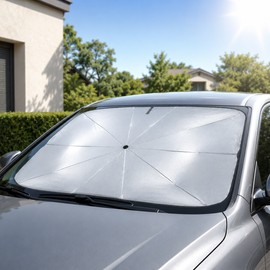 Retractable Car Windshield Sunshade for Parking – Titanium-Coated Heat Shield with Compact Umbrella Design