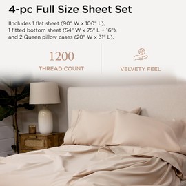 Threadmill Luxury Supima Cotton Sheets, Luxury 1200 Thread Count Soft 100% Cotton Sheets for Full Size Bed, 4 Pc Beige Bed Sheets Full Set, 5-Star Hotel Quality Deep Pocket Bed Sheets Set