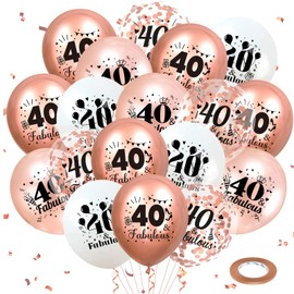 40th Birthday Balloons Decorations Rose Gold 40th Birthday Fabulous Balloons 40th Latex Confetti Balloons Rose Gold 40th Birthday Decorations for Women Fabulous and 40th Birthday Decor 12 inch 24pcs