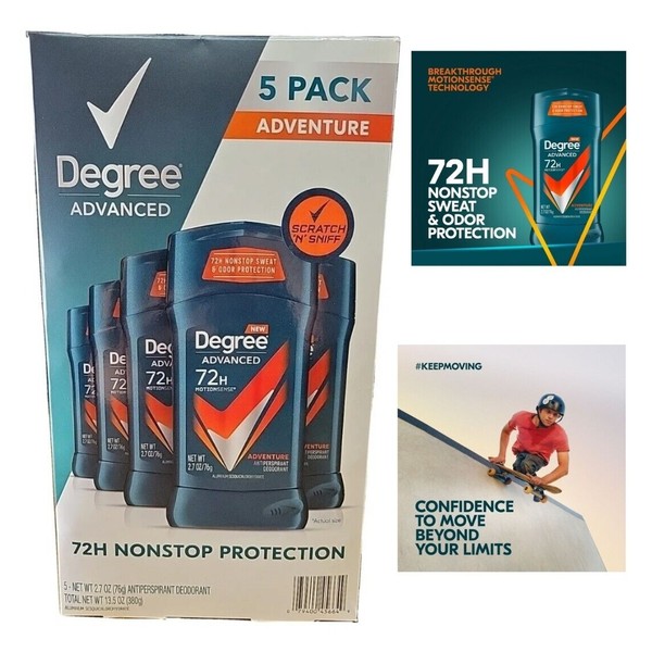 Degree Advanced non stop 72H Protection Antiperspirant Adventure Pack of 5 - 2.5