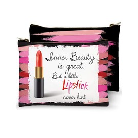 Mariasch Studios Zippered Cotton Cosmetic Bag - Inner Beauty is Great. But a Little Lipstick Never Hurt