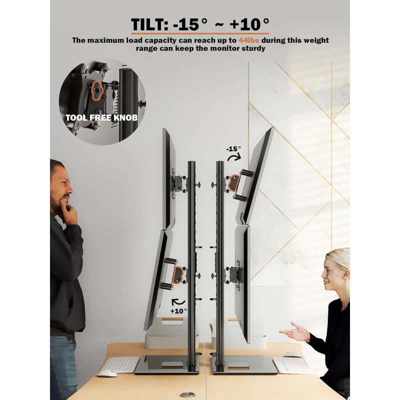 Hemudu Dual Monitor Stand - Vertical Stack Screen Free-Standing Monitor