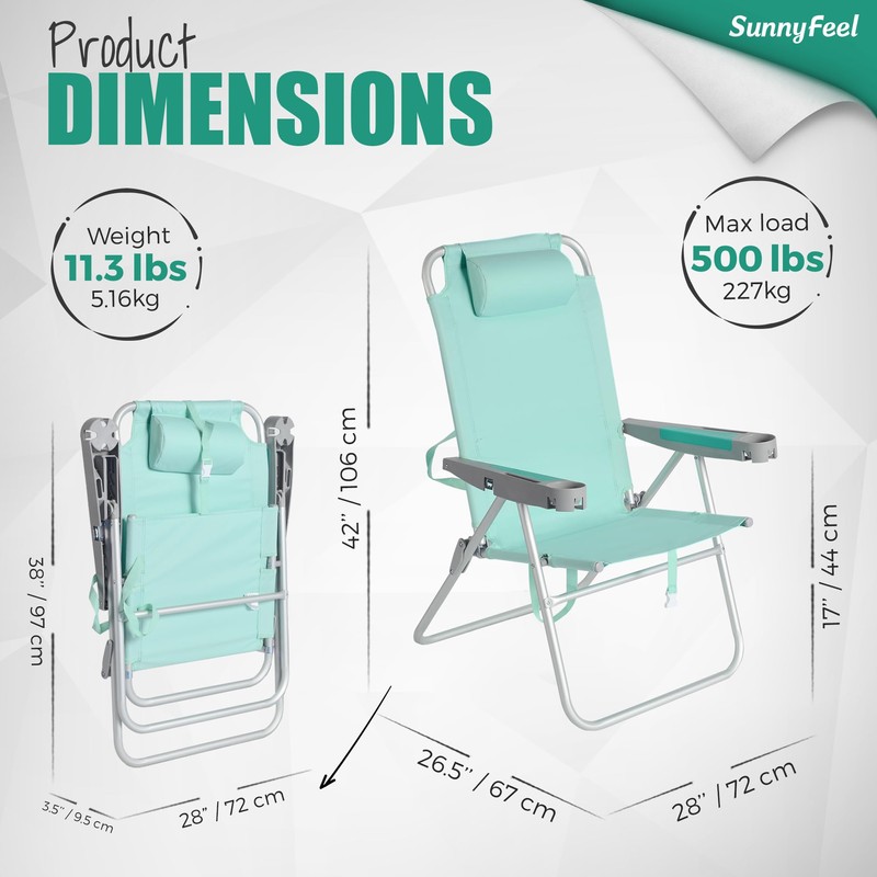 SUNNYFEEL Oversized Tall Folding Beach Chair Lightweight, 17" Portable Sand