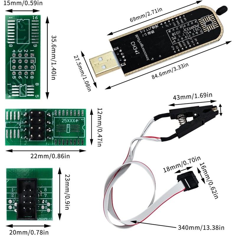 CH341A Programmer & Removable SOP8 Test Clips Organizer,CH341A+SOP8 double board