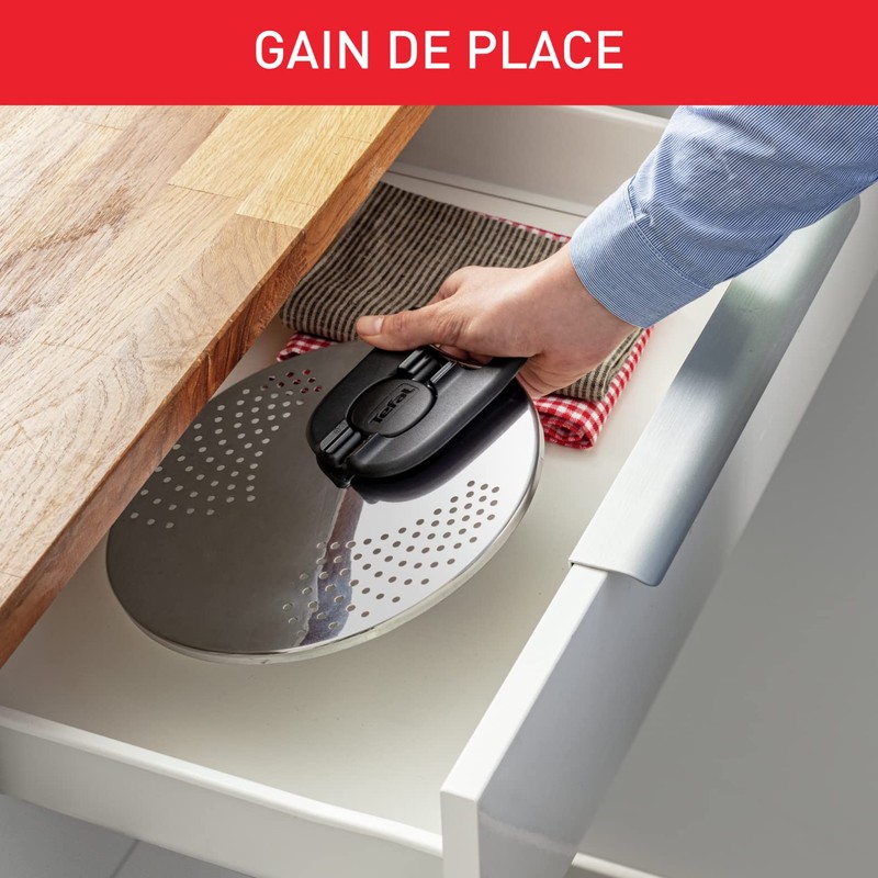 Tefal Ingenio Stainless Steel Drip Lid, Easy Storage, Multi Diameter,