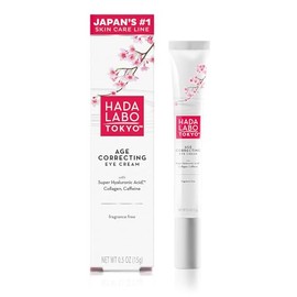 Hada Labo Tokyo Crema correctora de edad para ojos, 0.5 onzas líquidas, con súper ácido hialurónico, cafeína, colágeno y pigmentos difusores de luz,  
